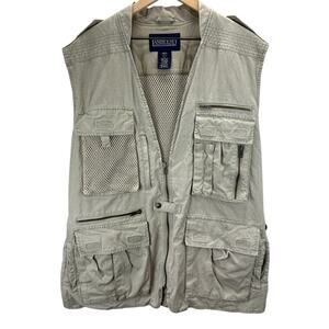 Lands' End Vest Men’s Size L Fishing Photography Hunting Safari Utility Khaki